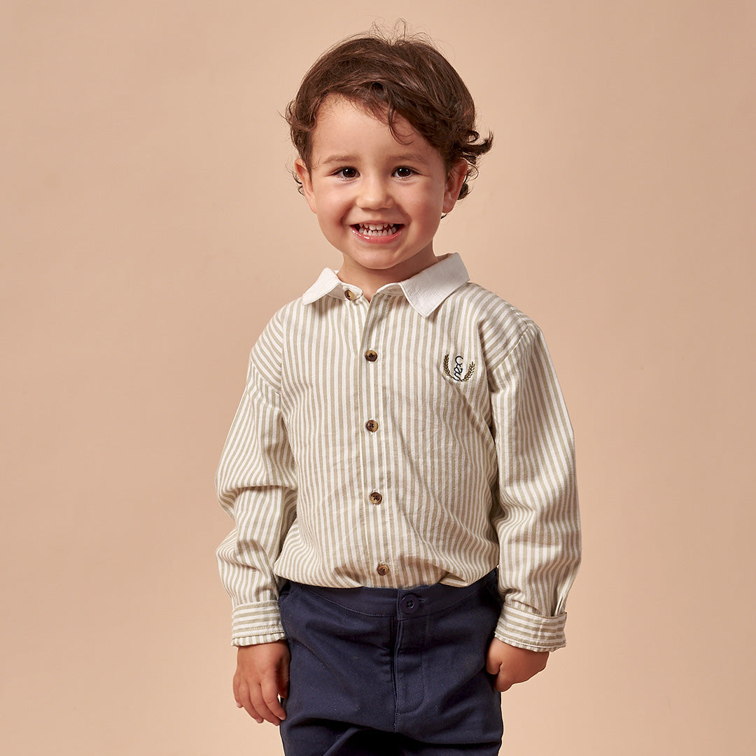 Camisa Bebé Niño a Rayas Verde Espigas