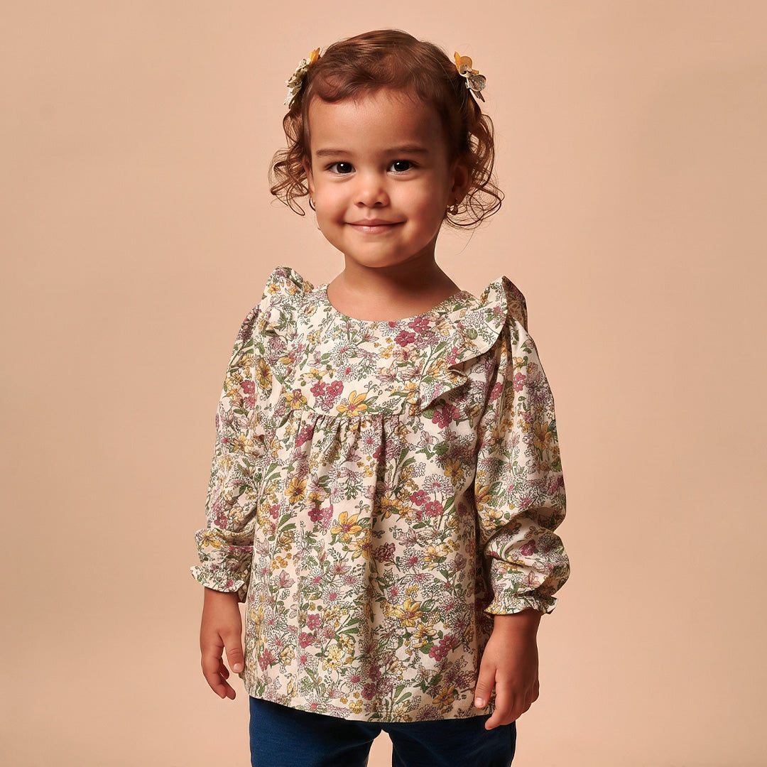 Blusa Bebé Niña Seda Estampada Campo Florido