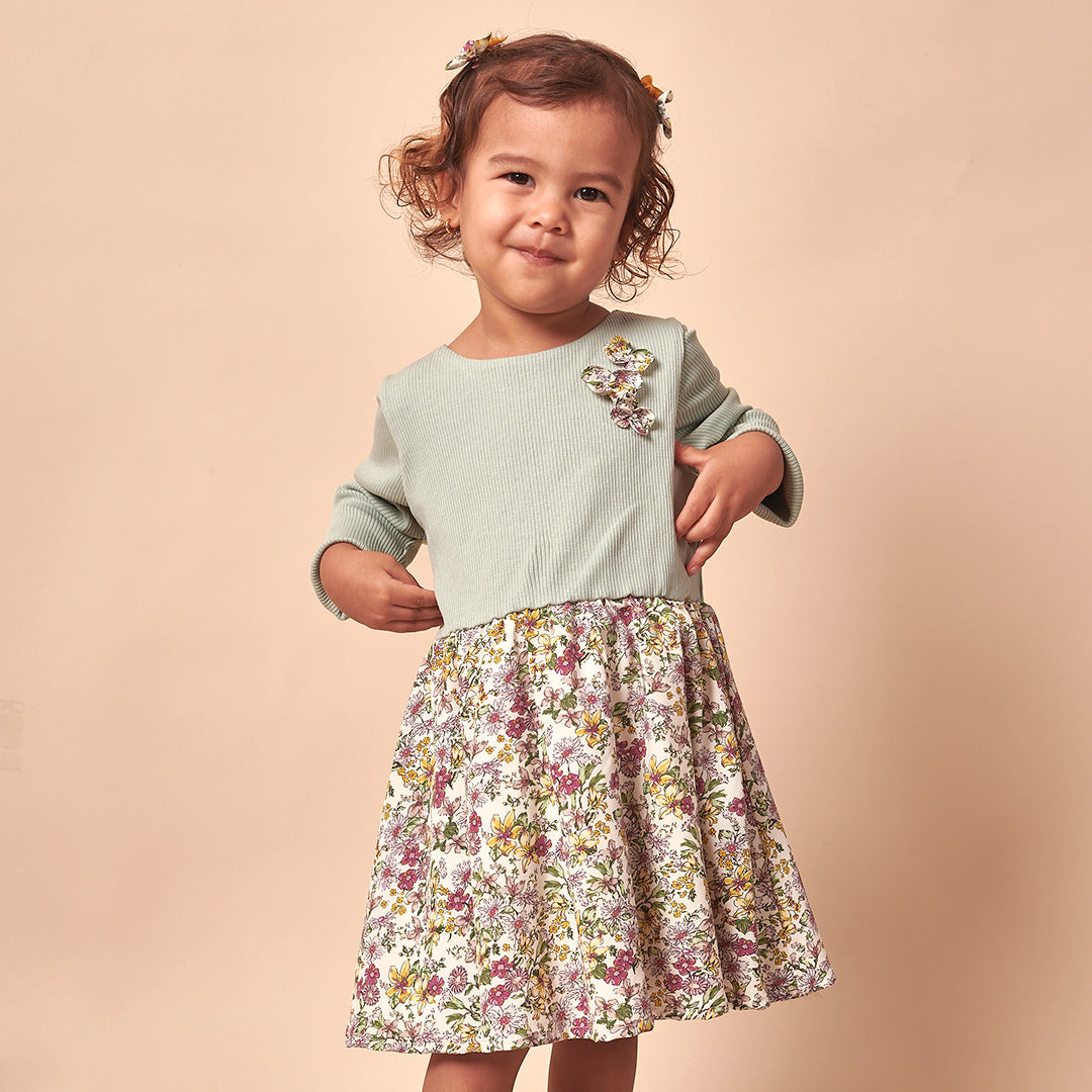 Vestido Bebé Niña Algodón y Seda Flores Silvestres